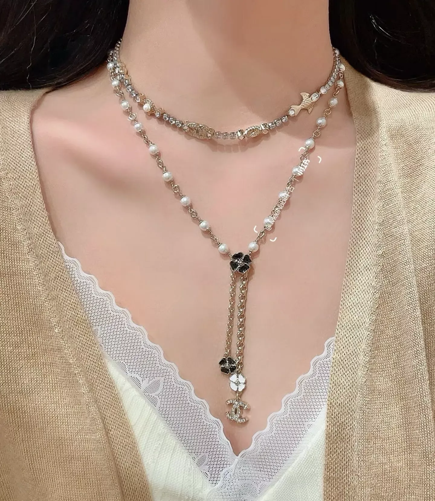 샤넬 진주 더블씨 레터 장식 목걸이 상세 이미지 5