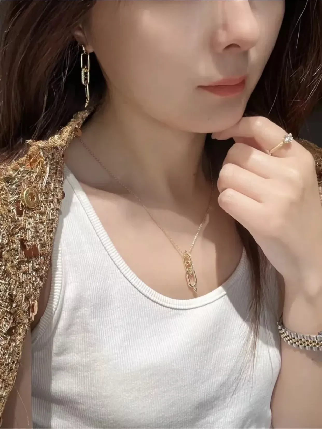 티파니앤코 골드 광택 큐빅 못 장식 목걸이 상세 이미지 11