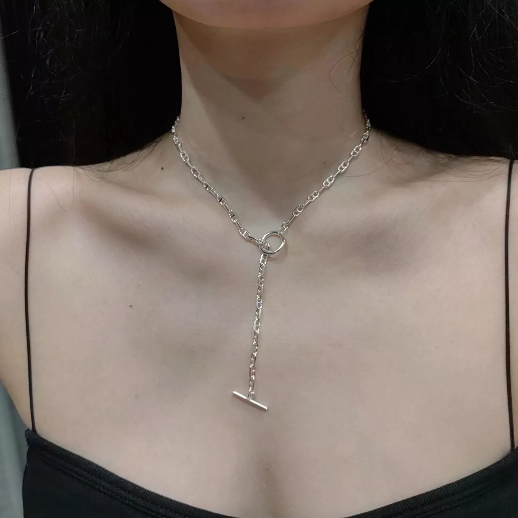 에르메스 실버톤 광면 황동 펜던트 목걸이 상세 이미지 3
