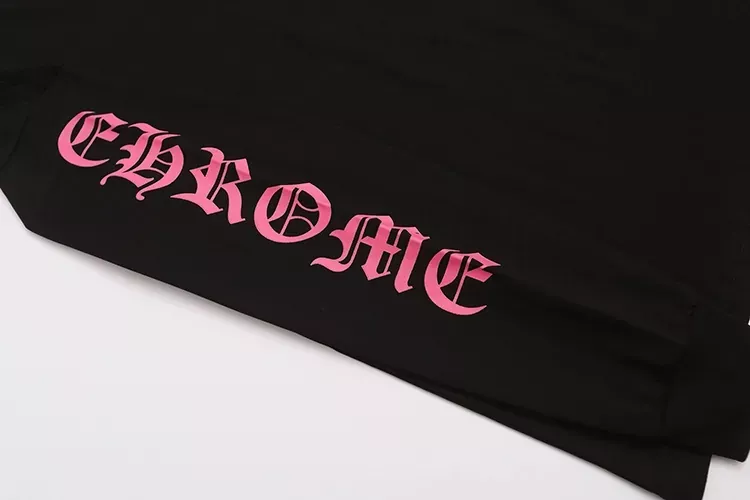 크롬하츠 핑크 넥라인 프린트 남녀공용 긴소매 티셔츠 상세 이미지 13