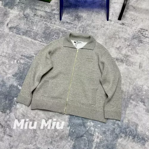 미우미우 로고 패치 자수 집업 긴소매 가디건