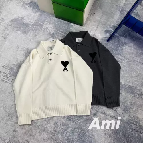 아미 하트 로고 울 혼방 남녀공용 긴소매 니트