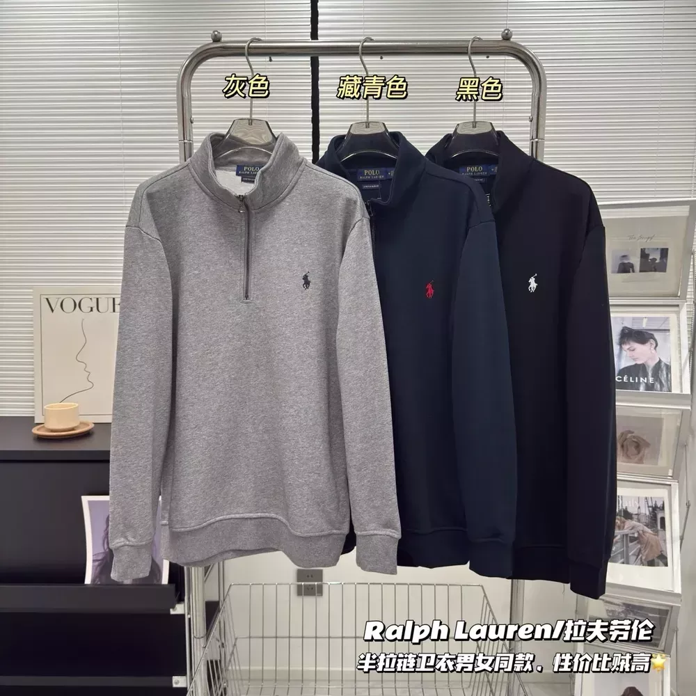 랄프로렌 반집업 코튼 맨투맨 남녀공용 긴소매 티셔츠