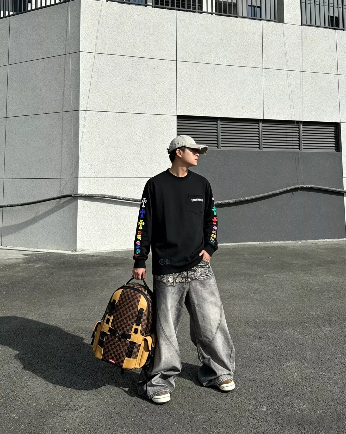 크롬하츠 컬러 크로스 프린트 남녀공용 긴소매 티셔츠 상세 이미지 25