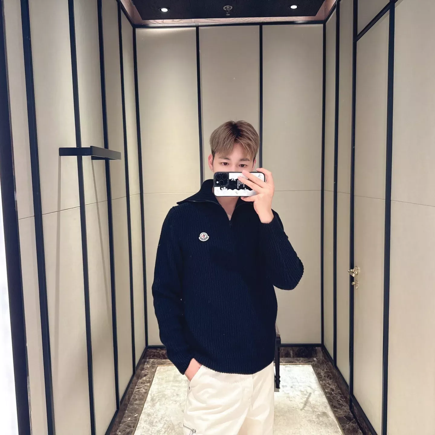 몽클레어 로고 하프집업 리브 남녀공용 긴소매 니트 상세 이미지 15