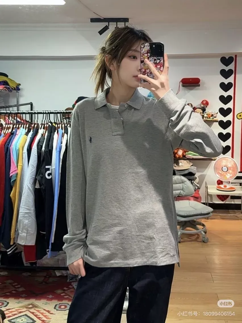 랄프로렌 클래식 자수 긴소매 남녀공용 긴소매 티셔츠 상세 이미지 15