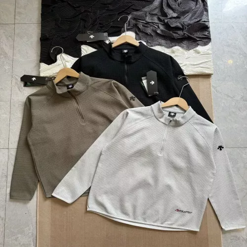 데상트 와플 반집업 기능성 남녀공용 긴소매 티셔츠