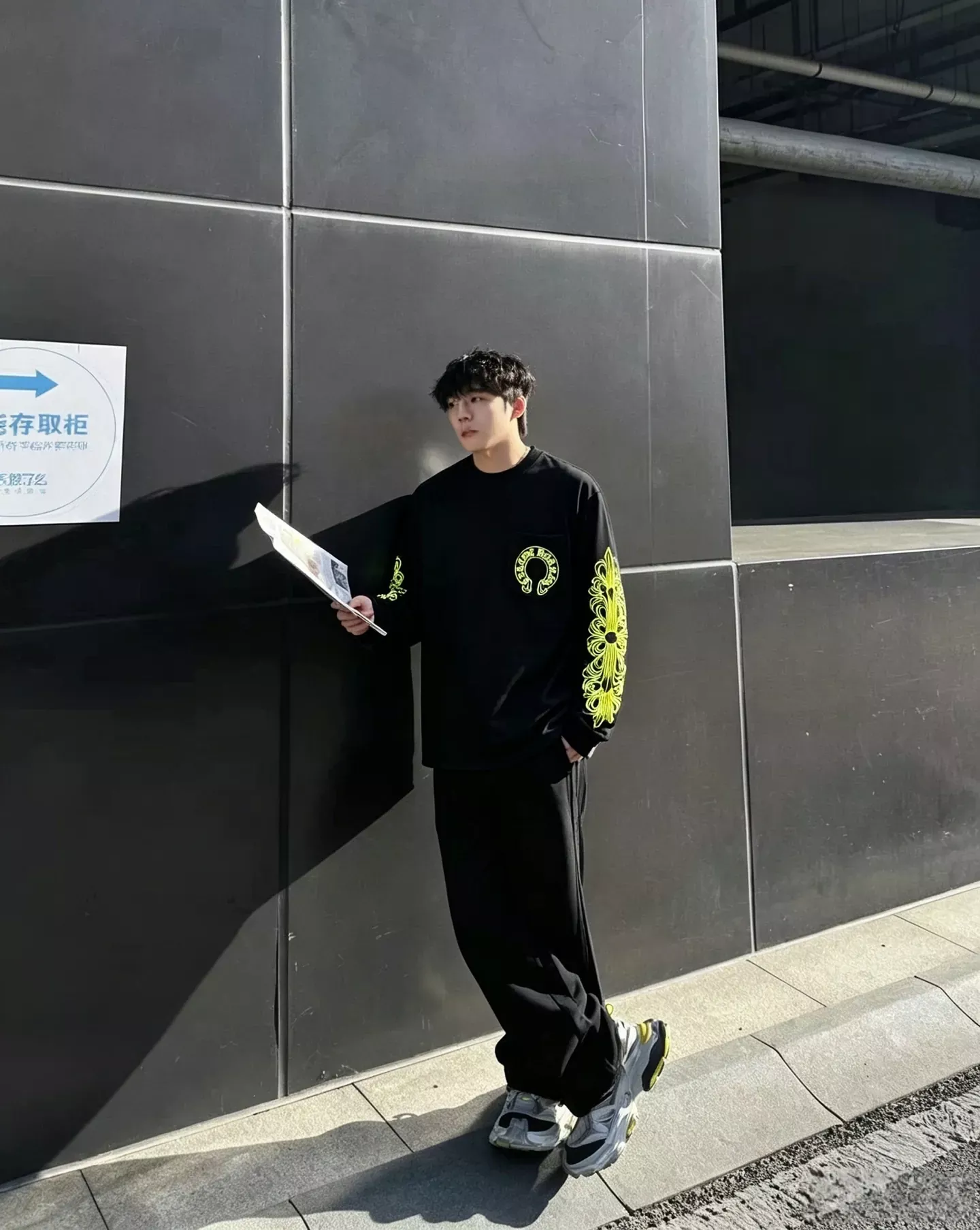 크롬하츠 형광 프린트 루즈핏 남녀공용 긴소매 티셔츠 상세 이미지 17