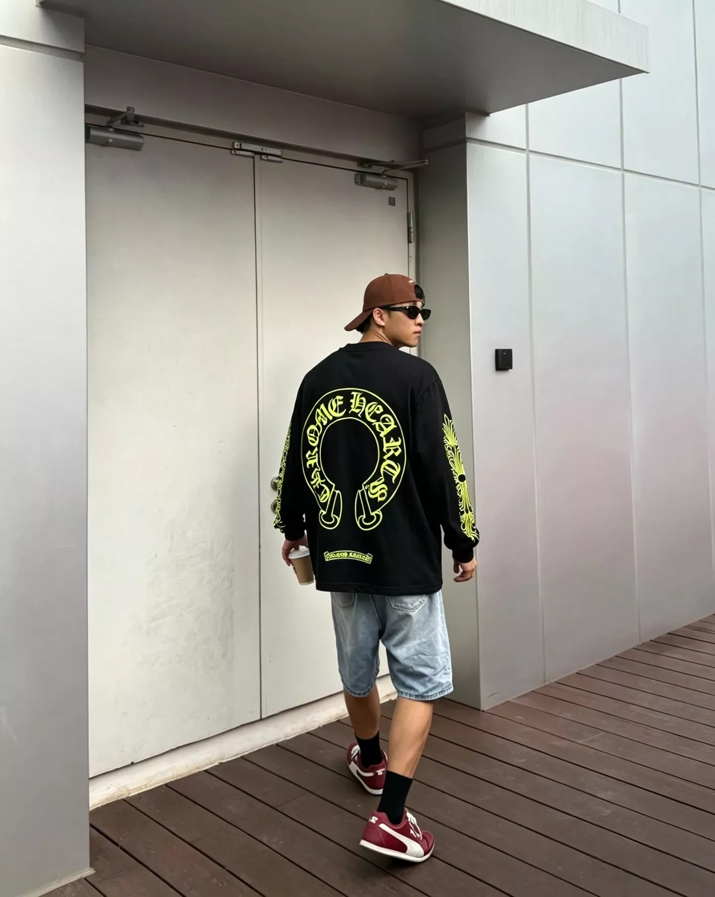 크롬하츠 형광 프린트 루즈핏 남녀공용 긴소매 티셔츠 상세 이미지 18