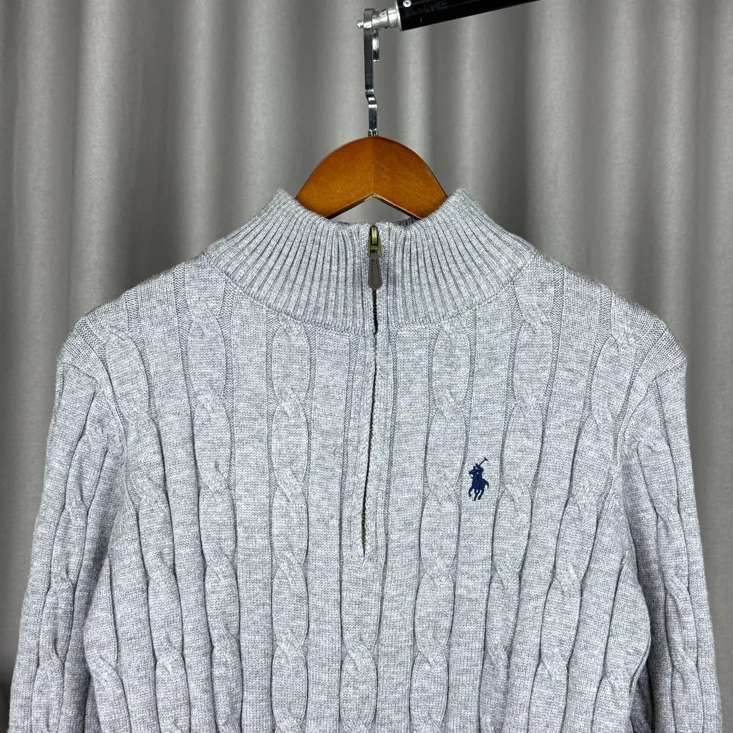 랄프로렌 케이블 반집업 긴소매 남녀공용 긴소매 니트 상세 이미지 3