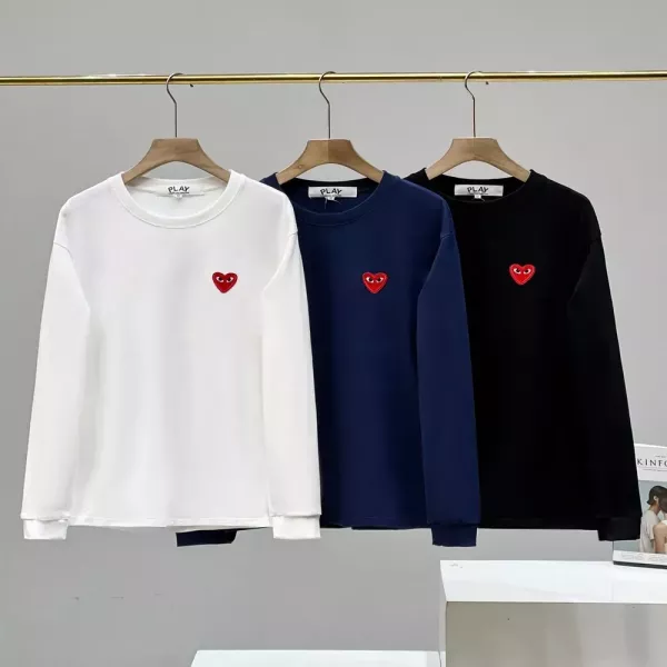 꼼데가르송 하트 로고 자수 남녀공용 긴소매 티셔츠