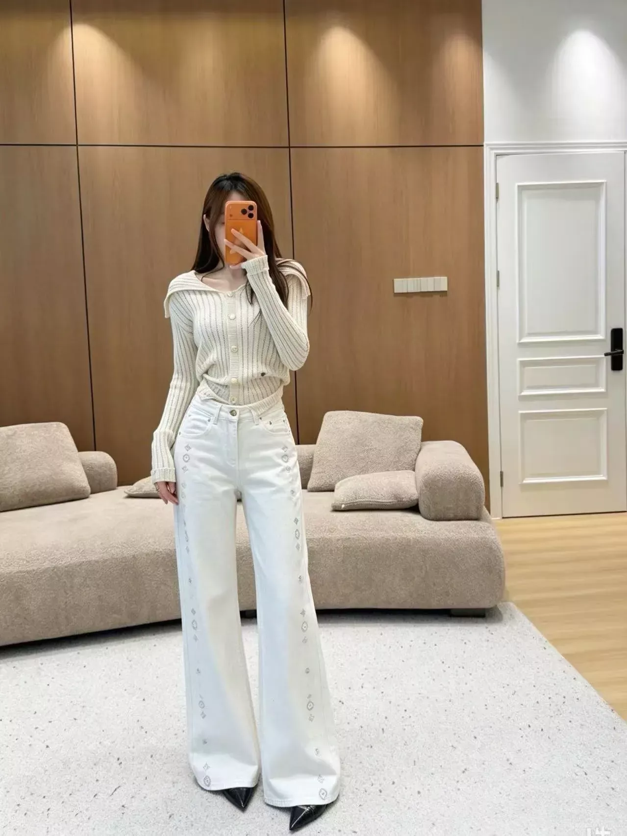 루이비통 별 장식 사이드 로고 여성용 데님 팬츠 상세 이미지 17