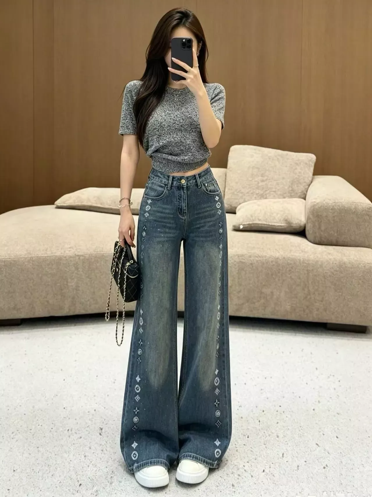 루이비통 별 장식 사이드 로고 여성용 데님 팬츠 상세 이미지 22