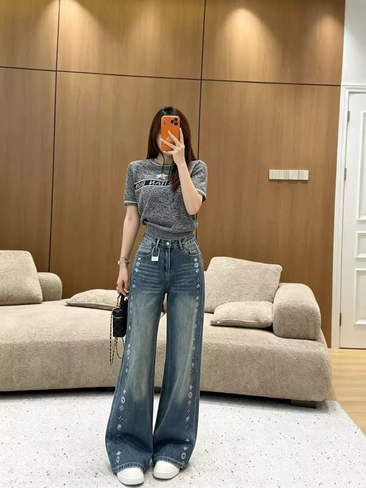 루이비통 별 장식 사이드 로고 여성용 데님 팬츠 상세 이미지 24