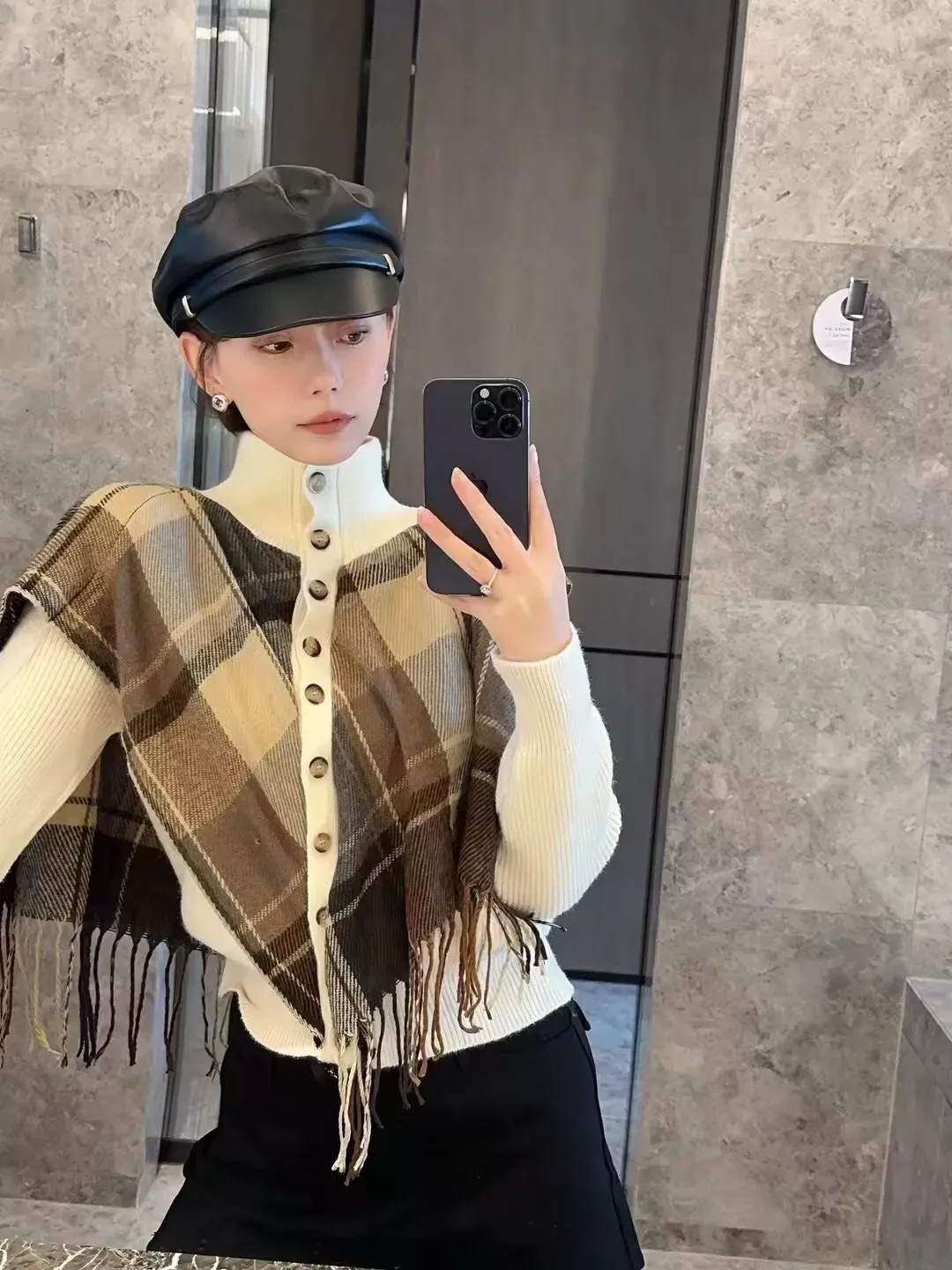 버버리 체크 숄 레이어드 여성용 긴소매 가디건 상세 이미지 22