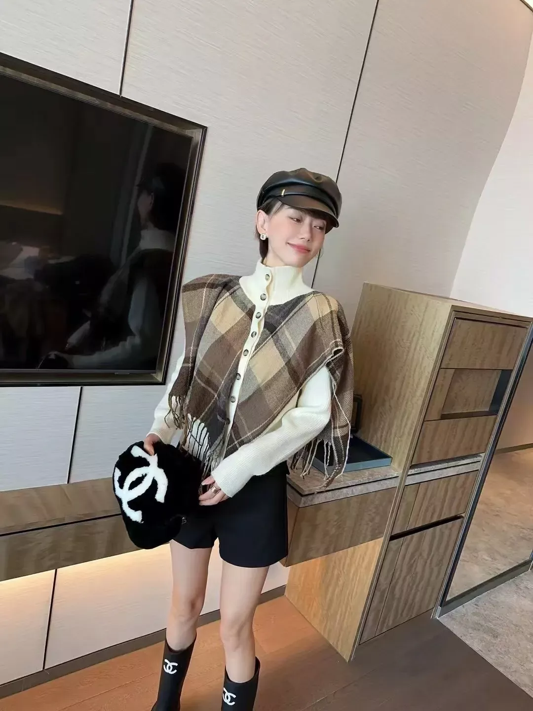 버버리 체크 숄 레이어드 여성용 긴소매 가디건 상세 이미지 26