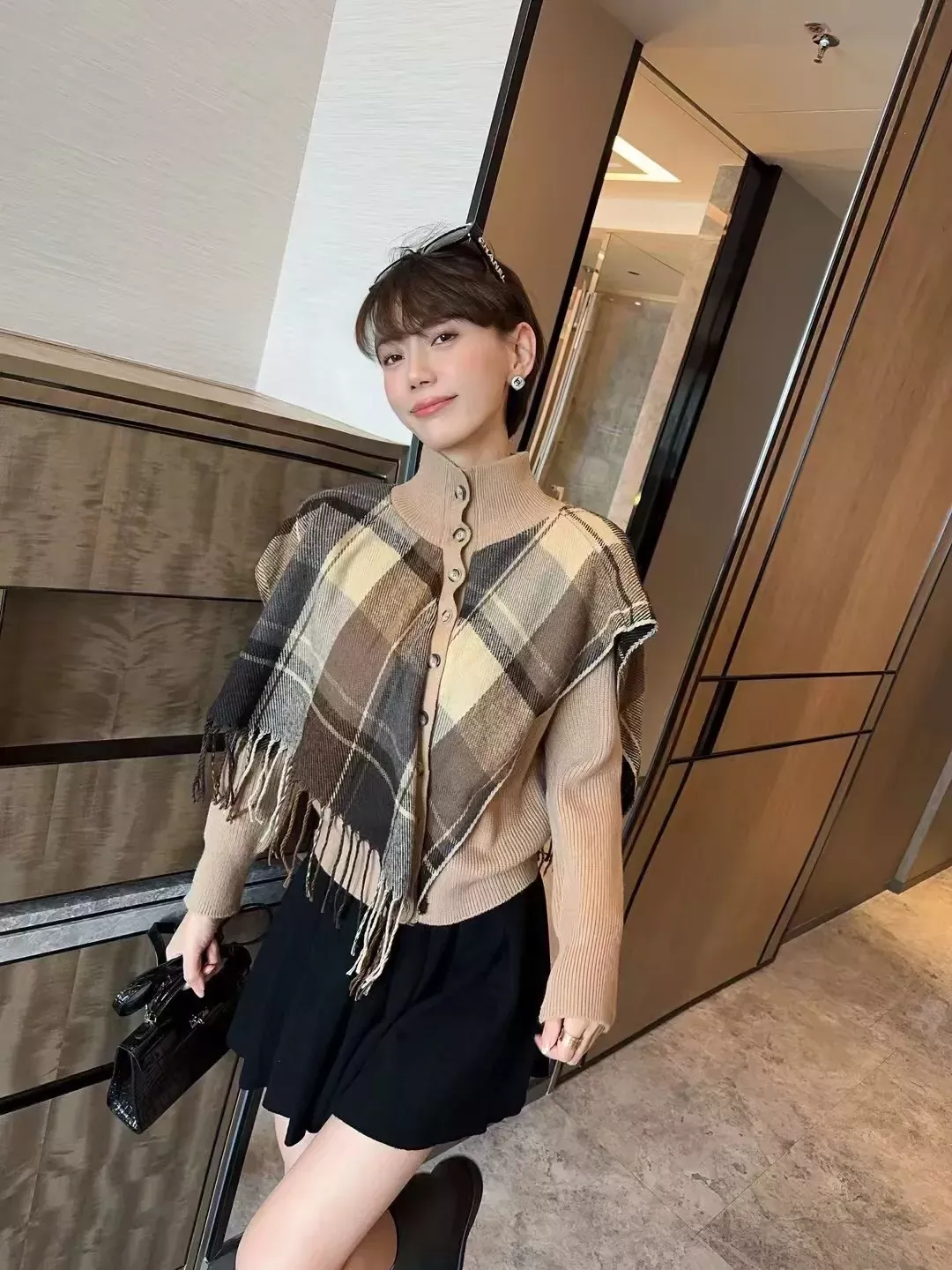 버버리 체크 숄 레이어드 여성용 긴소매 가디건 상세 이미지 28
