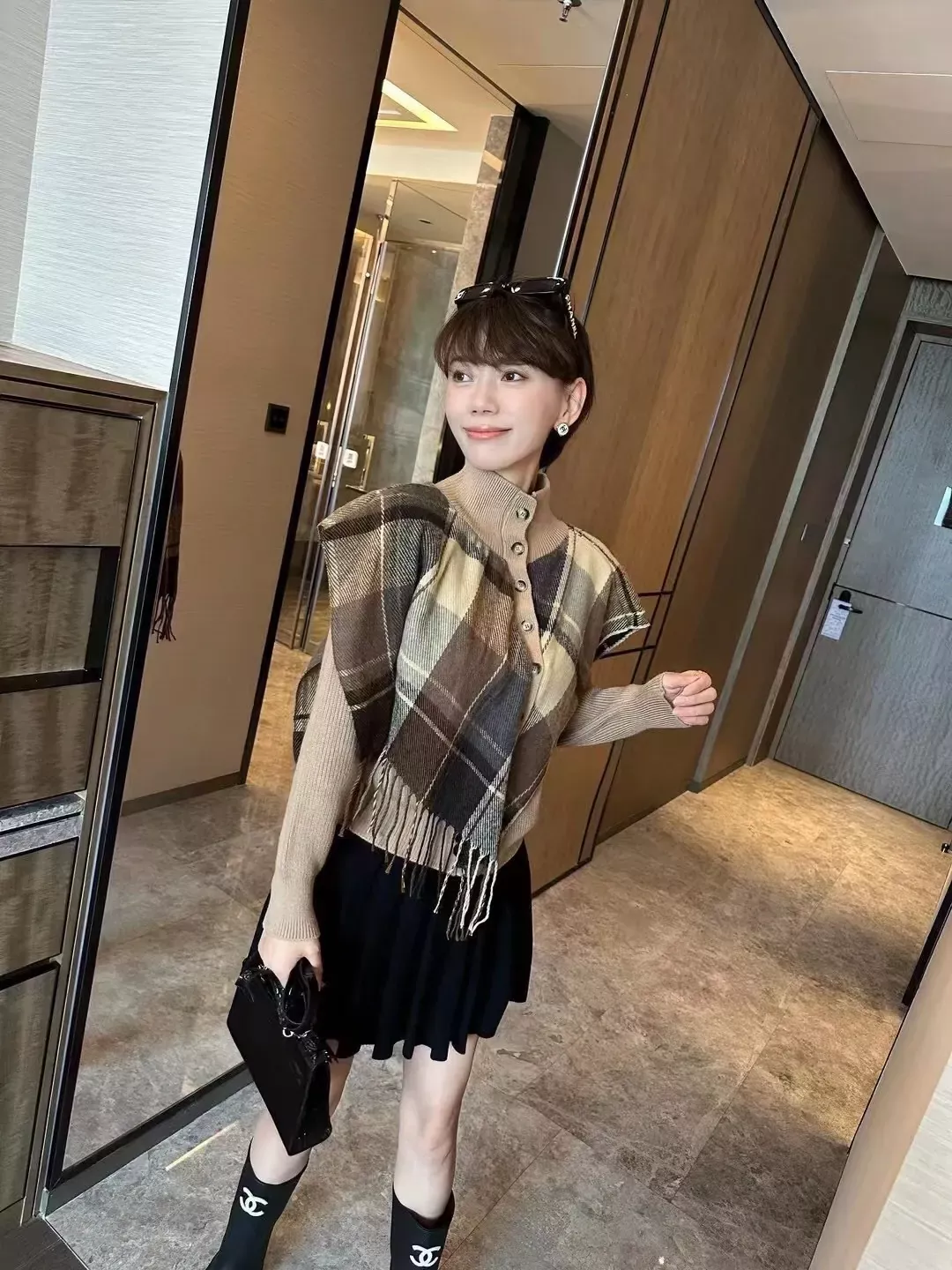 버버리 체크 숄 레이어드 여성용 긴소매 가디건 상세 이미지 29