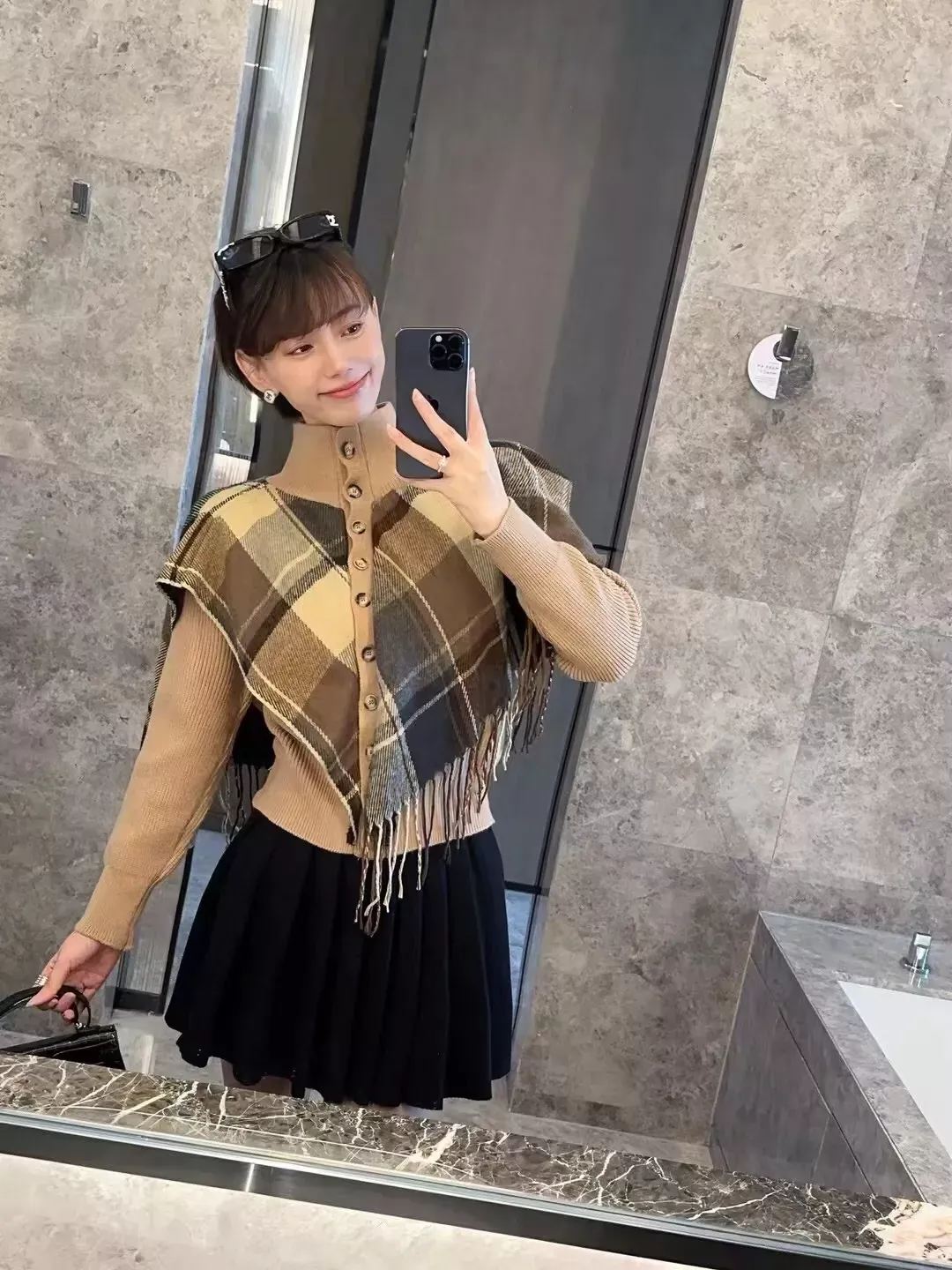 버버리 체크 숄 레이어드 여성용 긴소매 가디건 상세 이미지 32