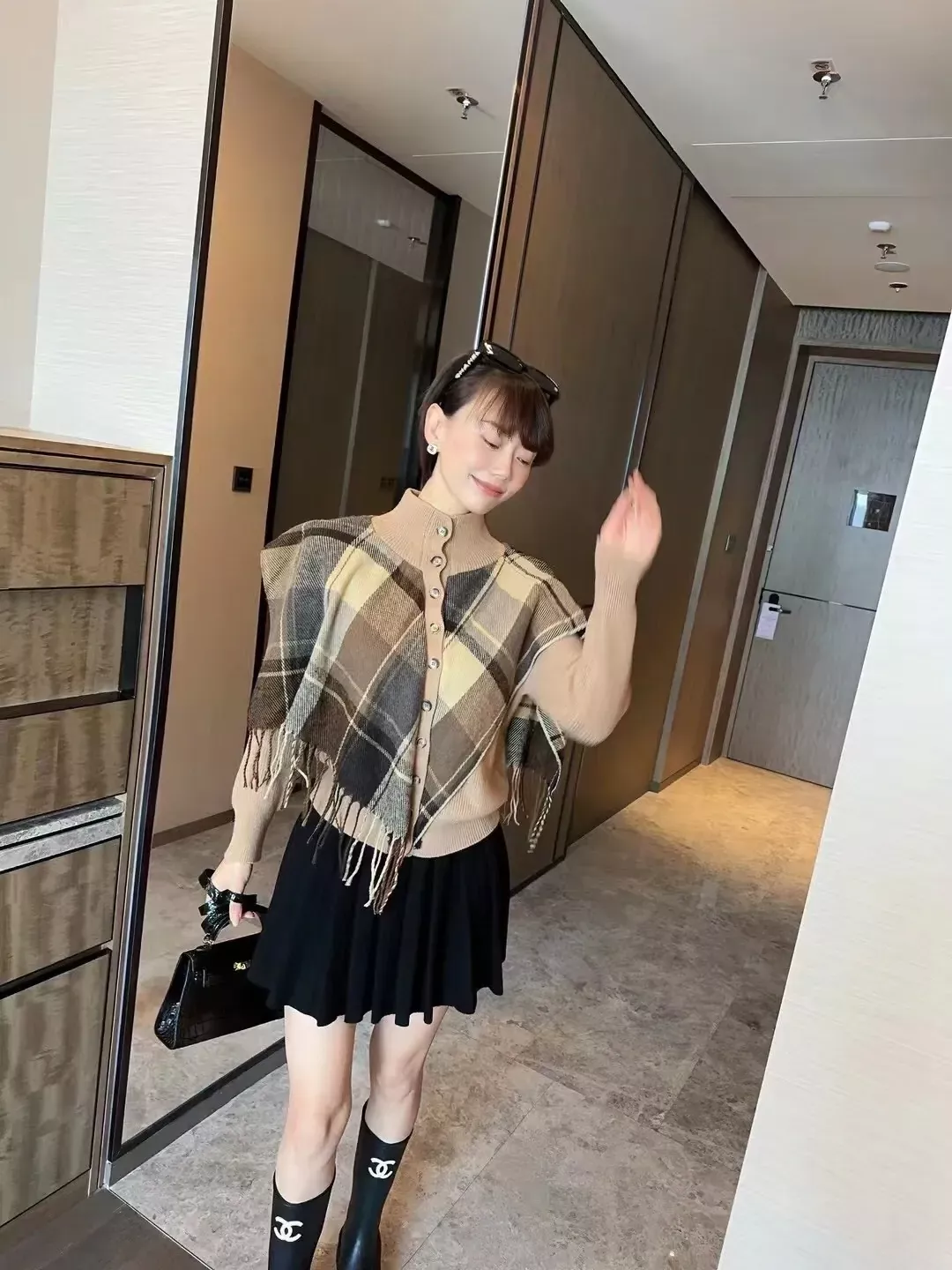 버버리 체크 숄 레이어드 여성용 긴소매 가디건 상세 이미지 33