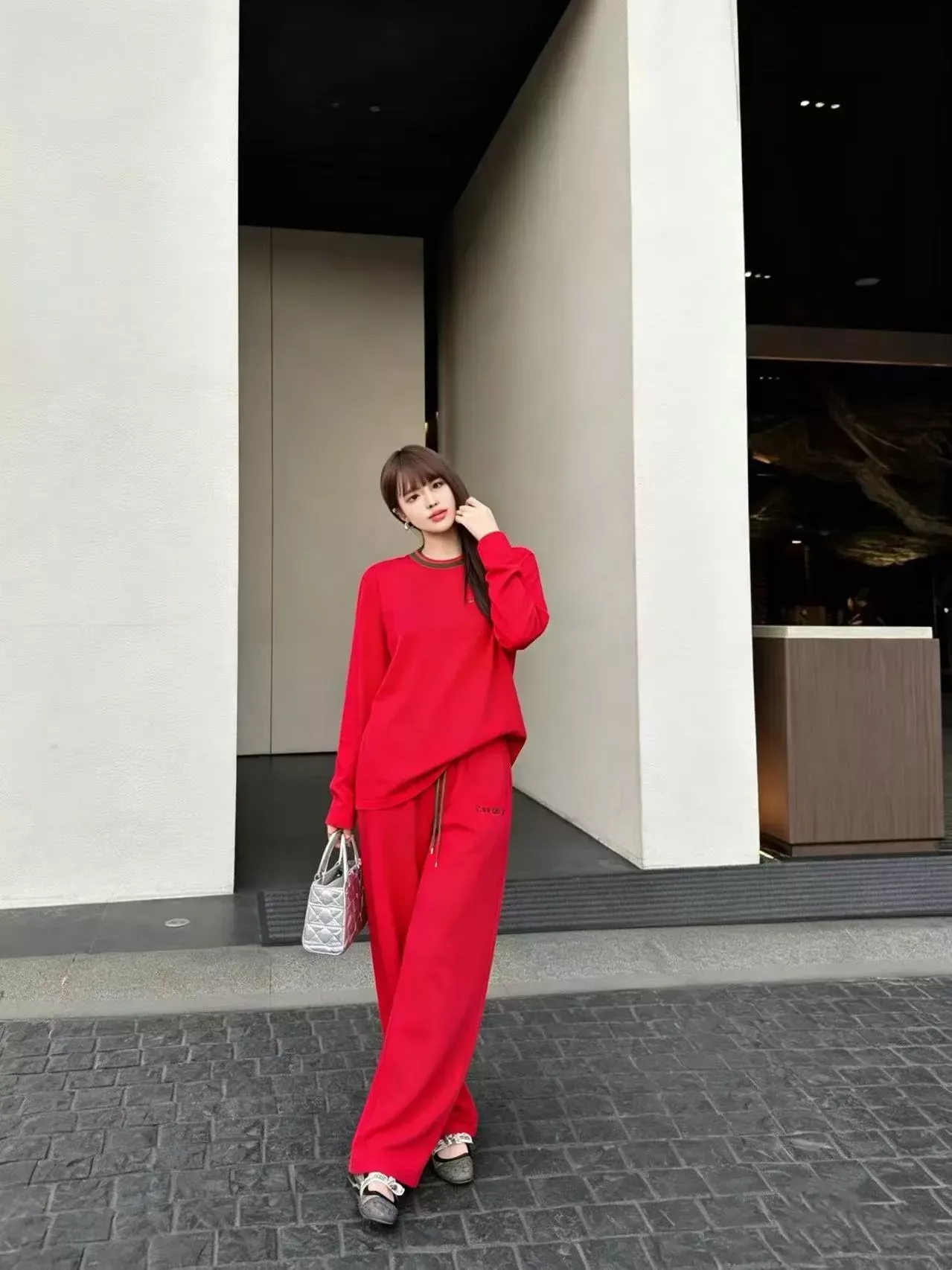 구찌 자수 배색 리브 여성용 상하의 세트 상세 이미지 19