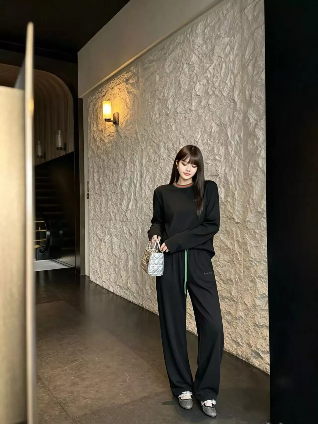 구찌 자수 배색 리브 여성용 상하의 세트 상세 이미지 27