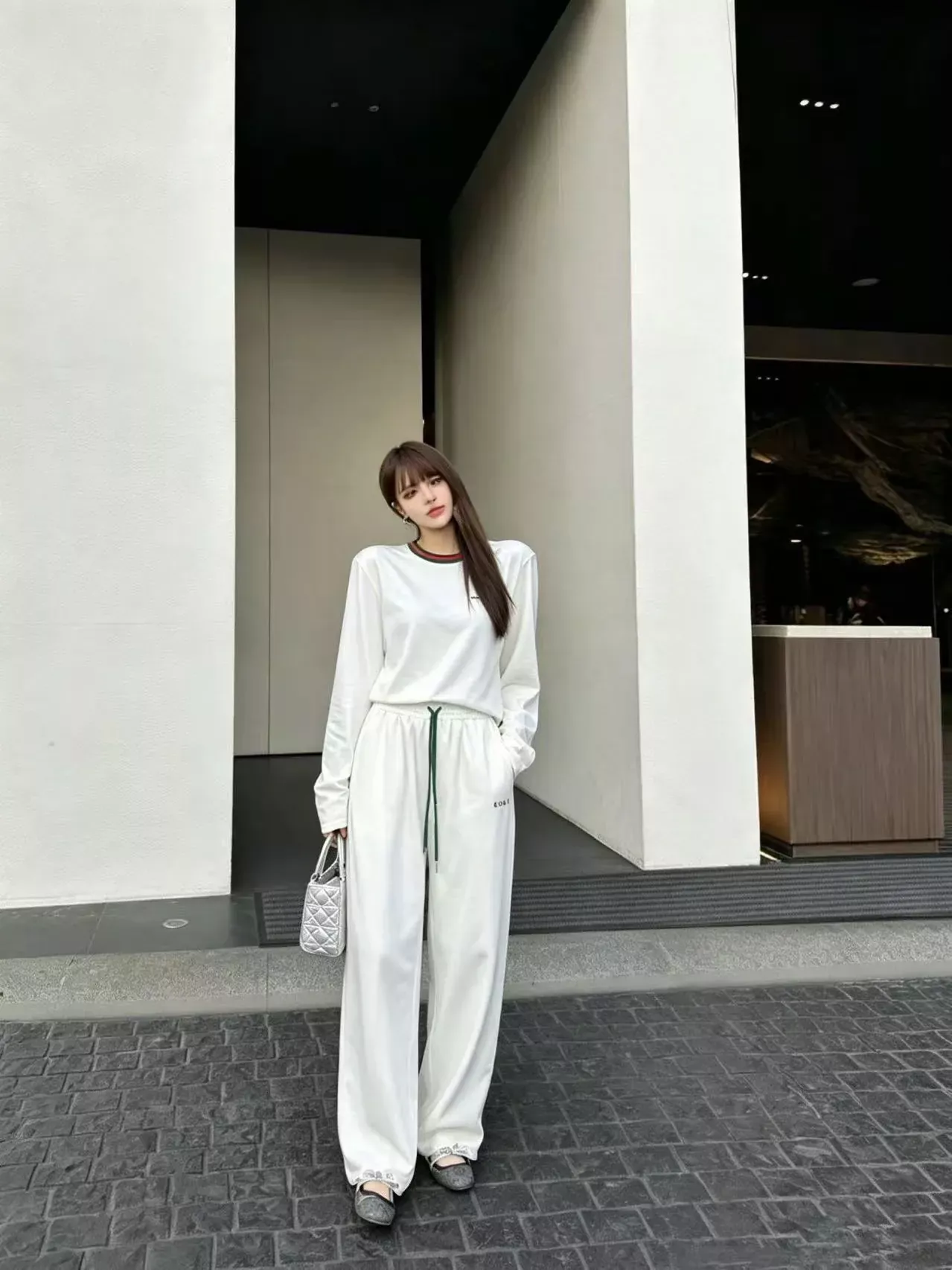 구찌 자수 배색 리브 여성용 상하의 세트 상세 이미지 35