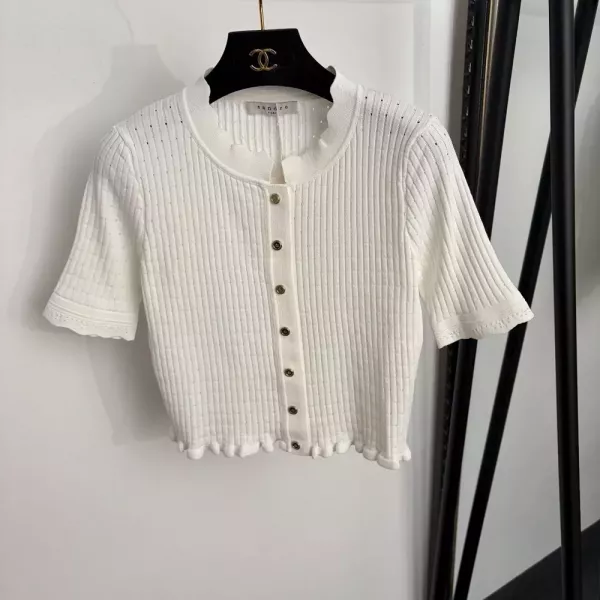 산드로 물결 밑단 반소매 니트 여성용 반소매 가디건
