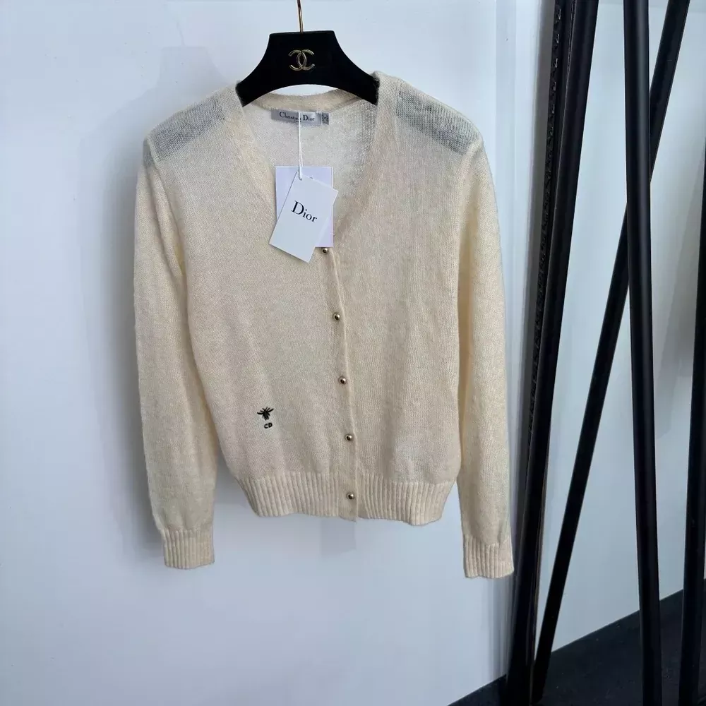 디올 벌 자수 브이넥 여성용 긴소매 가디건