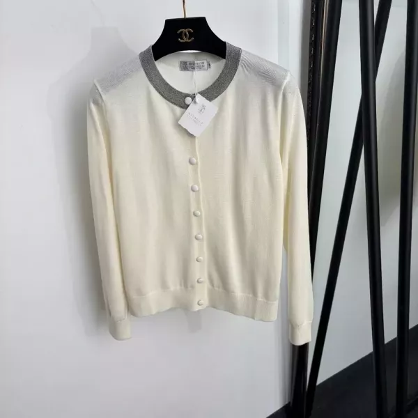 브루넬로쿠치넬리 배색 울 니트 여성용 긴소매 가디건