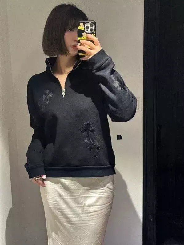크롬하츠 레오파드 십자가 반집업 여성용 긴소매 티셔츠 상세 이미지 16