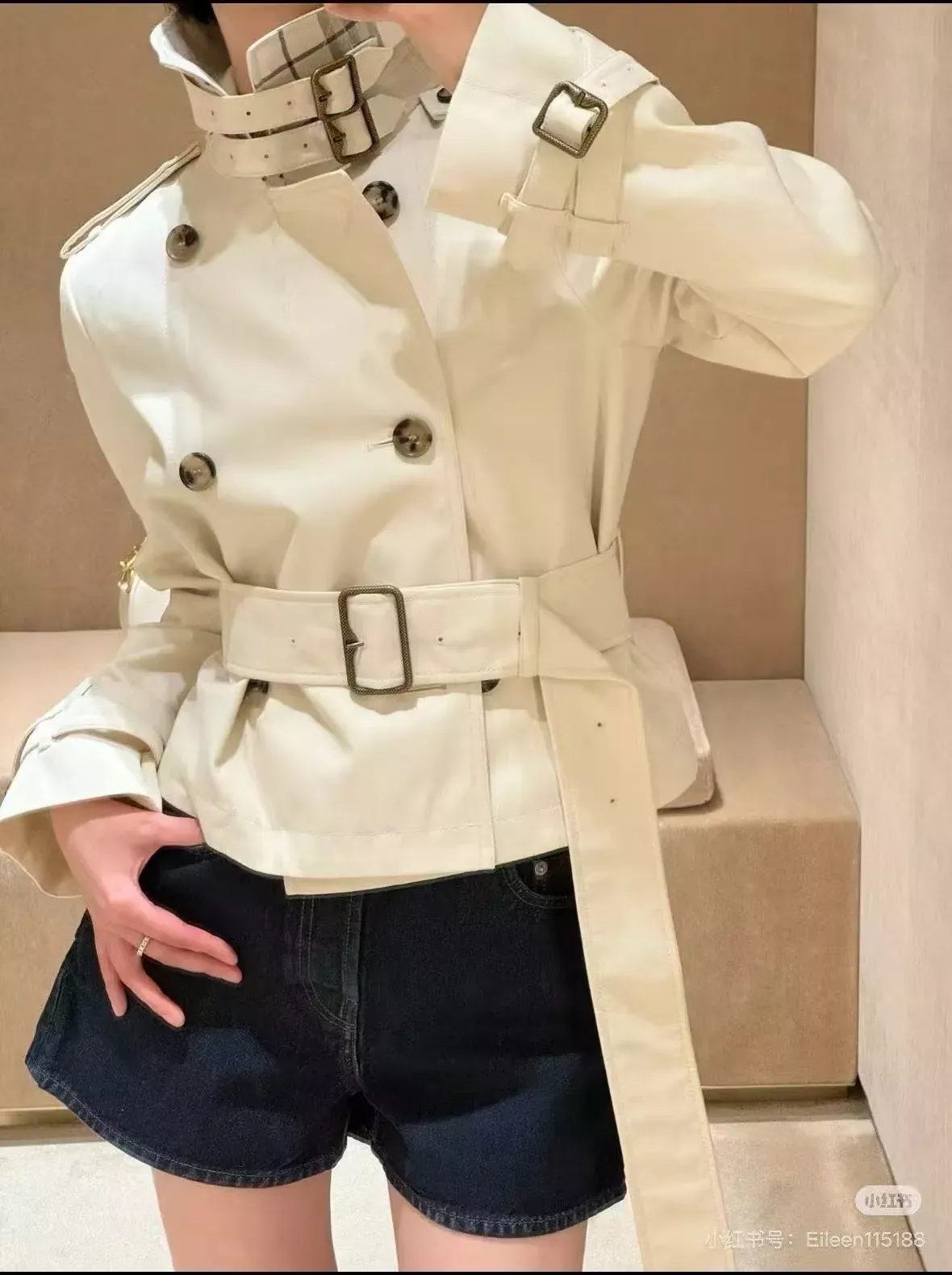 버버리 더블브레스트 벨트 여성용 쇼트 코트 상세 이미지 20