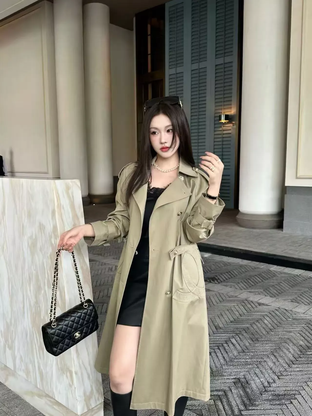 샤넬 더블브레스트 자수 포켓 여성용 롱 코트 상세 이미지 15