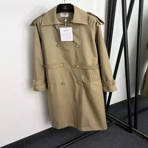 샤넬 더블브레스트 자수 포켓 여성용 롱 코트