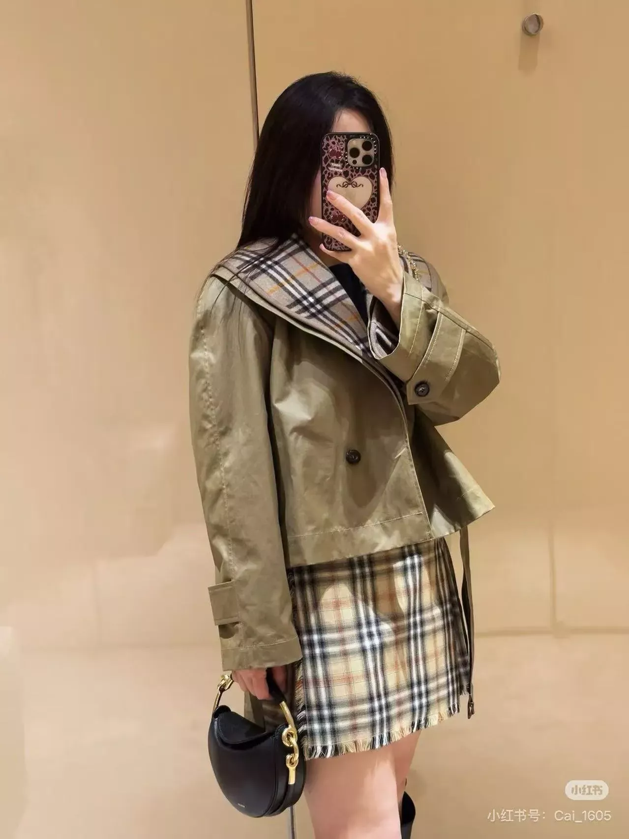 버버리 체크 안감 벨트 여성용 쇼트 코트 상세 이미지 18