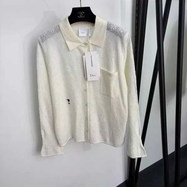 디올 자카드 자수 카라 여성용 긴소매 가디건