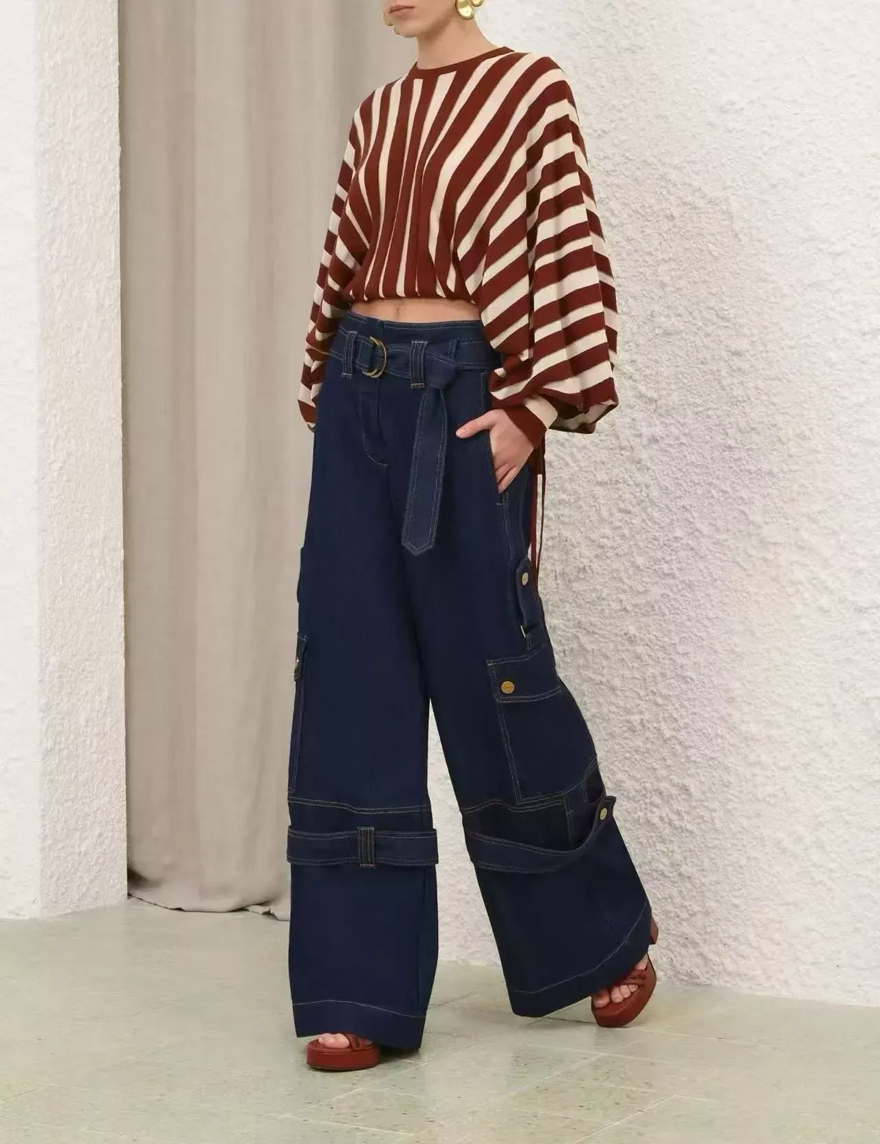 짐머만 하이웨이스트 와이드 데님 여성용 데님 팬츠 상세 이미지 10