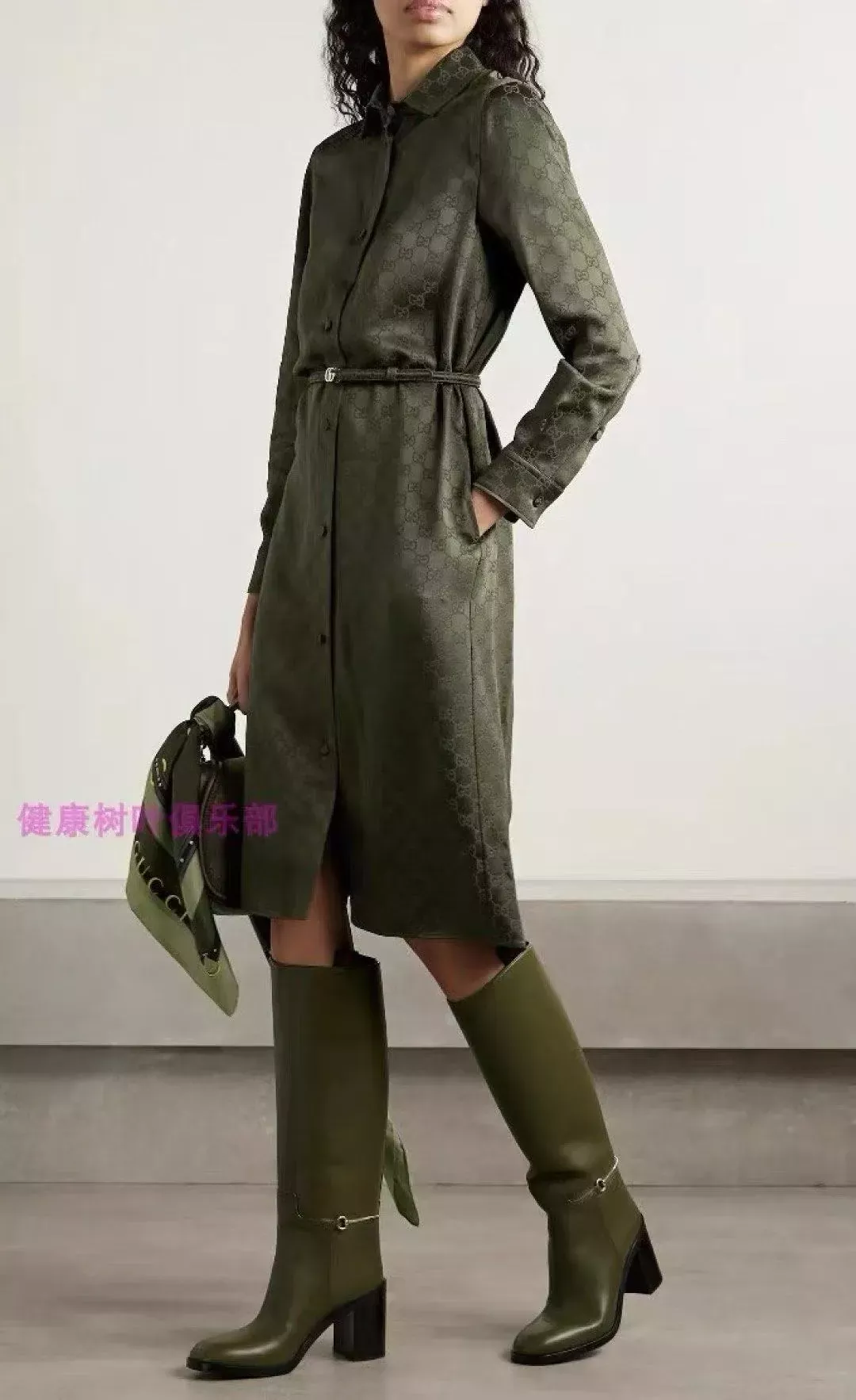 구찌 GG 자카드 벨트 셔츠형 여성용 원피스 상세 이미지 32