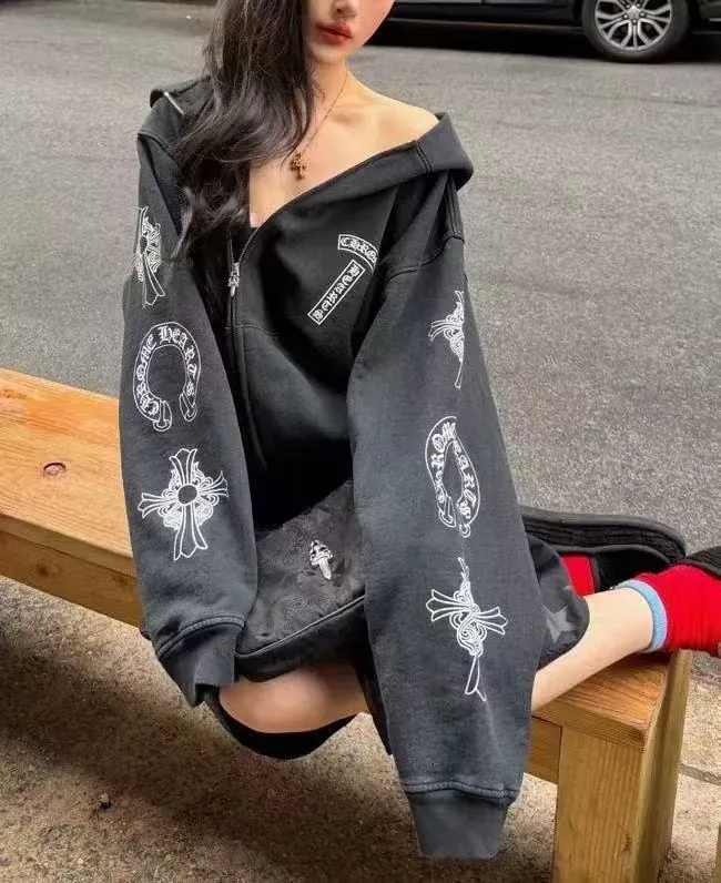 크롬하츠 십자가 프린트 집업 여성용 후드 재킷 상세 이미지 27