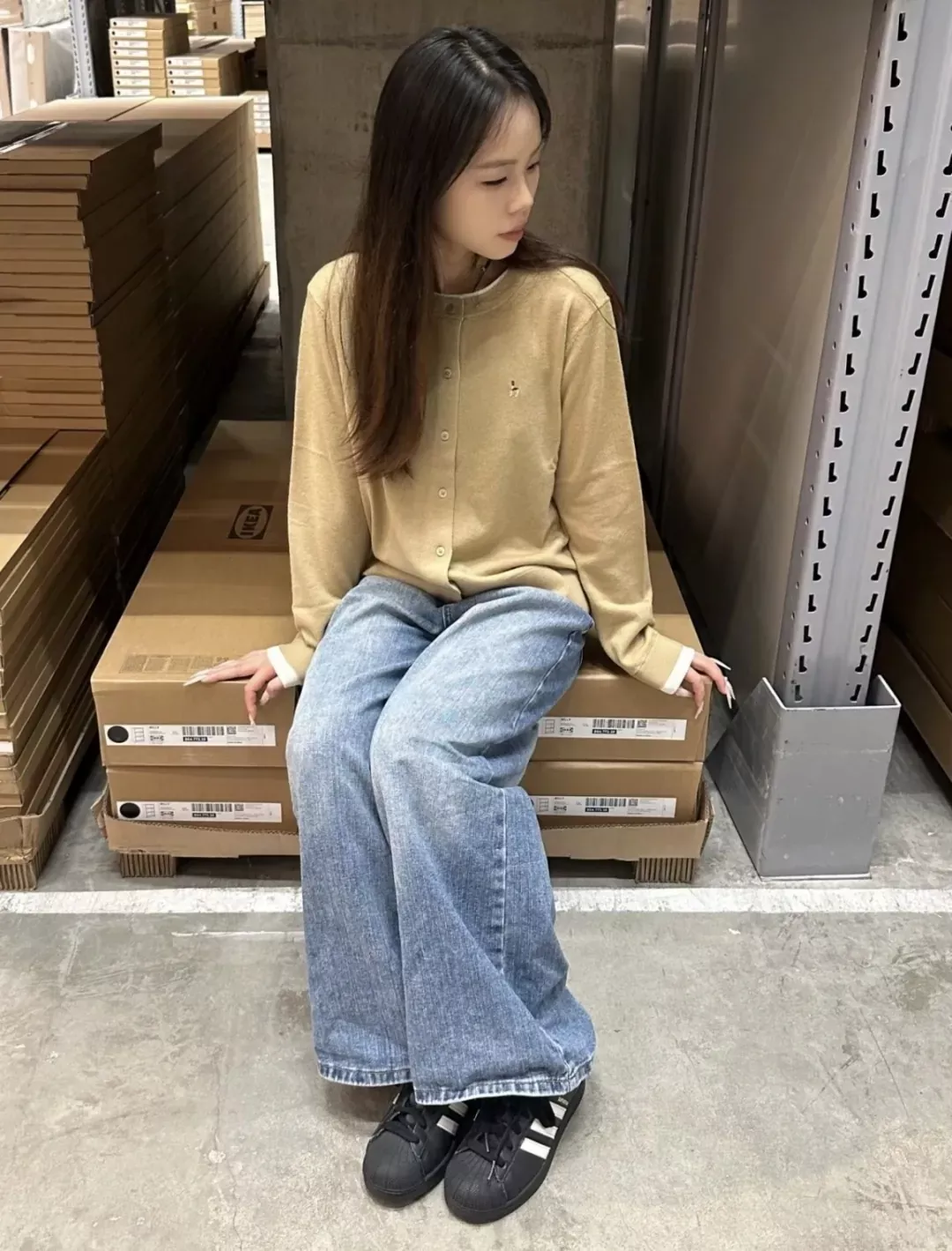 헤지스 배색 레이어드 여성용 긴소매 가디건 상세 이미지 61