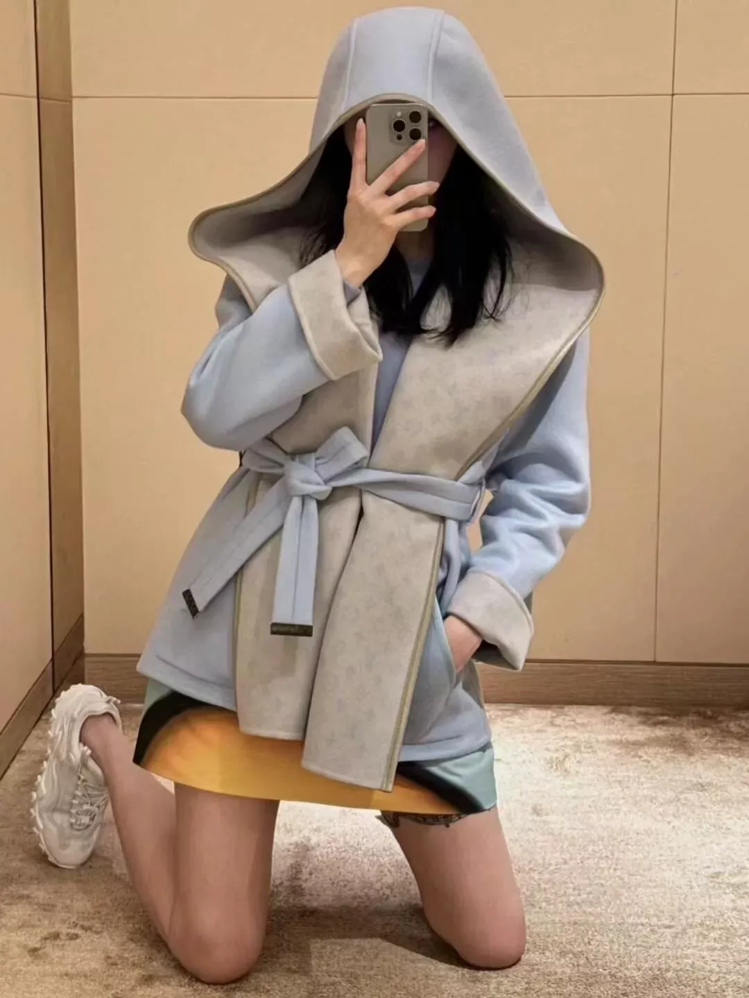 루이비통 랩 스타일 후드 여성용 쇼트 코트 상세 이미지 15