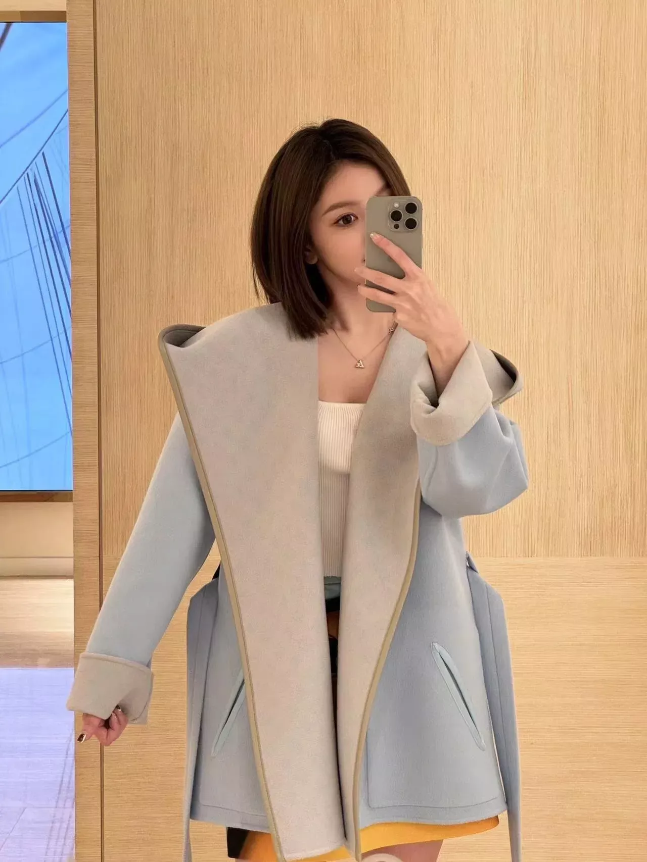 루이비통 랩 스타일 후드 여성용 쇼트 코트 상세 이미지 16