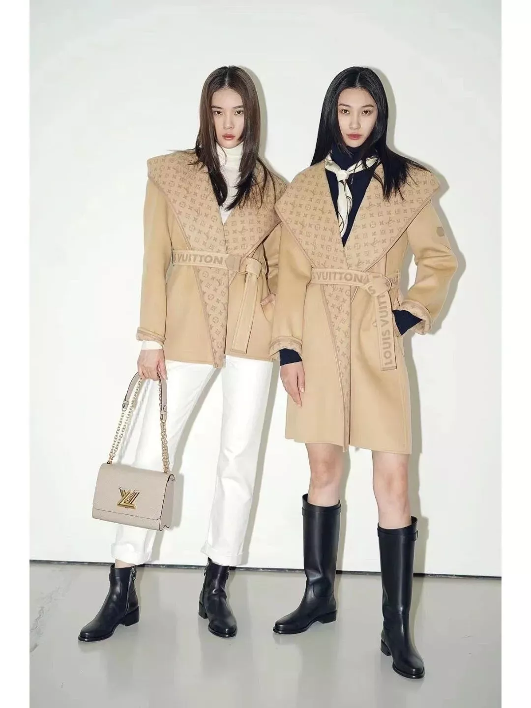 루이비통 랩 스타일 후드 여성용 롱 코트 상세 이미지 22