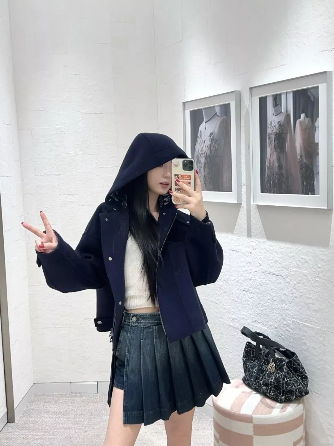 디올 지퍼 후드 숏기장 여성용 쇼트 코트 상세 이미지 25