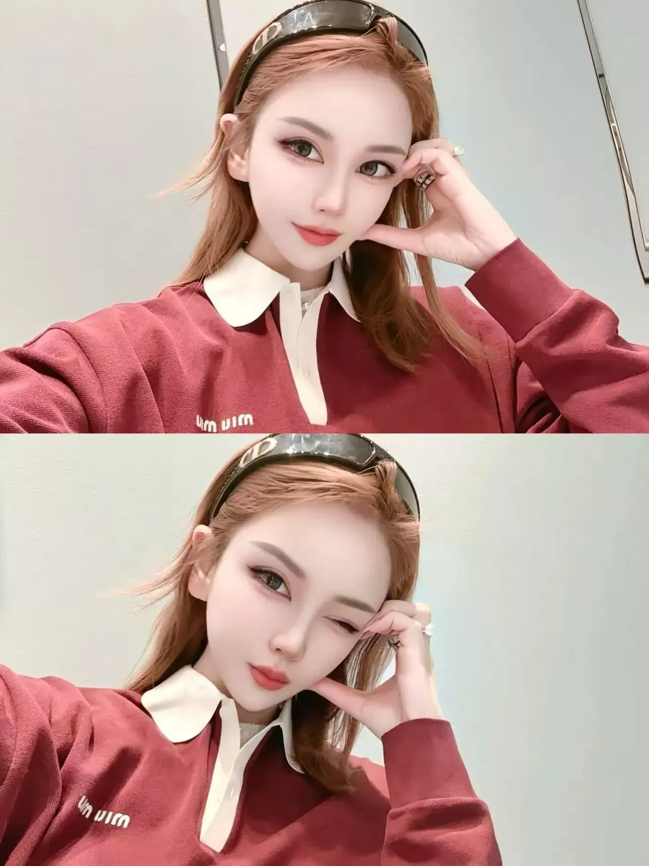 미우미우 배색 화이트 칼라 긴소매 남녀공용 긴소매 티셔츠 상세 이미지 22