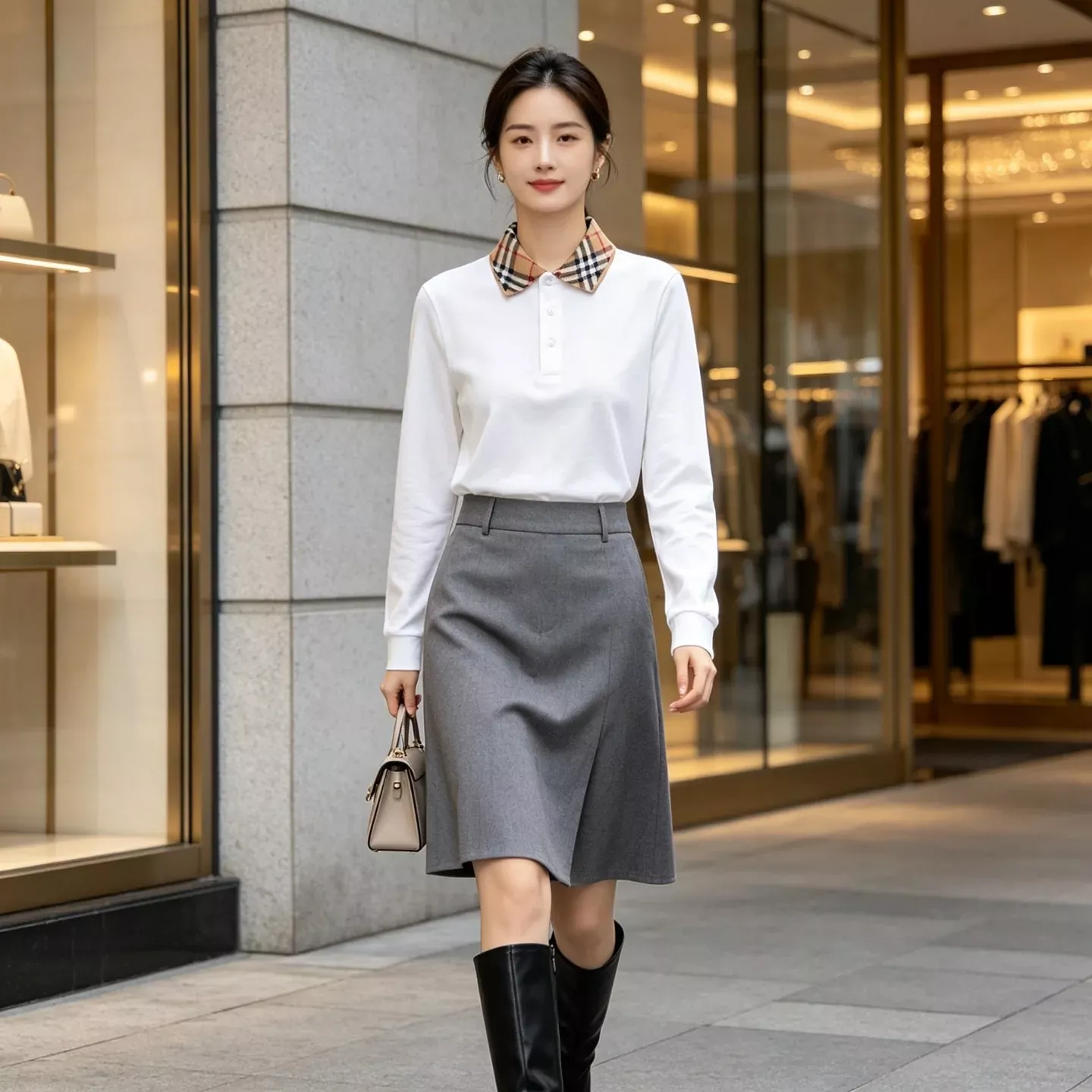 버버리 체크 칼라 긴소매 남녀공용 긴소매 티셔츠 상세 이미지 13