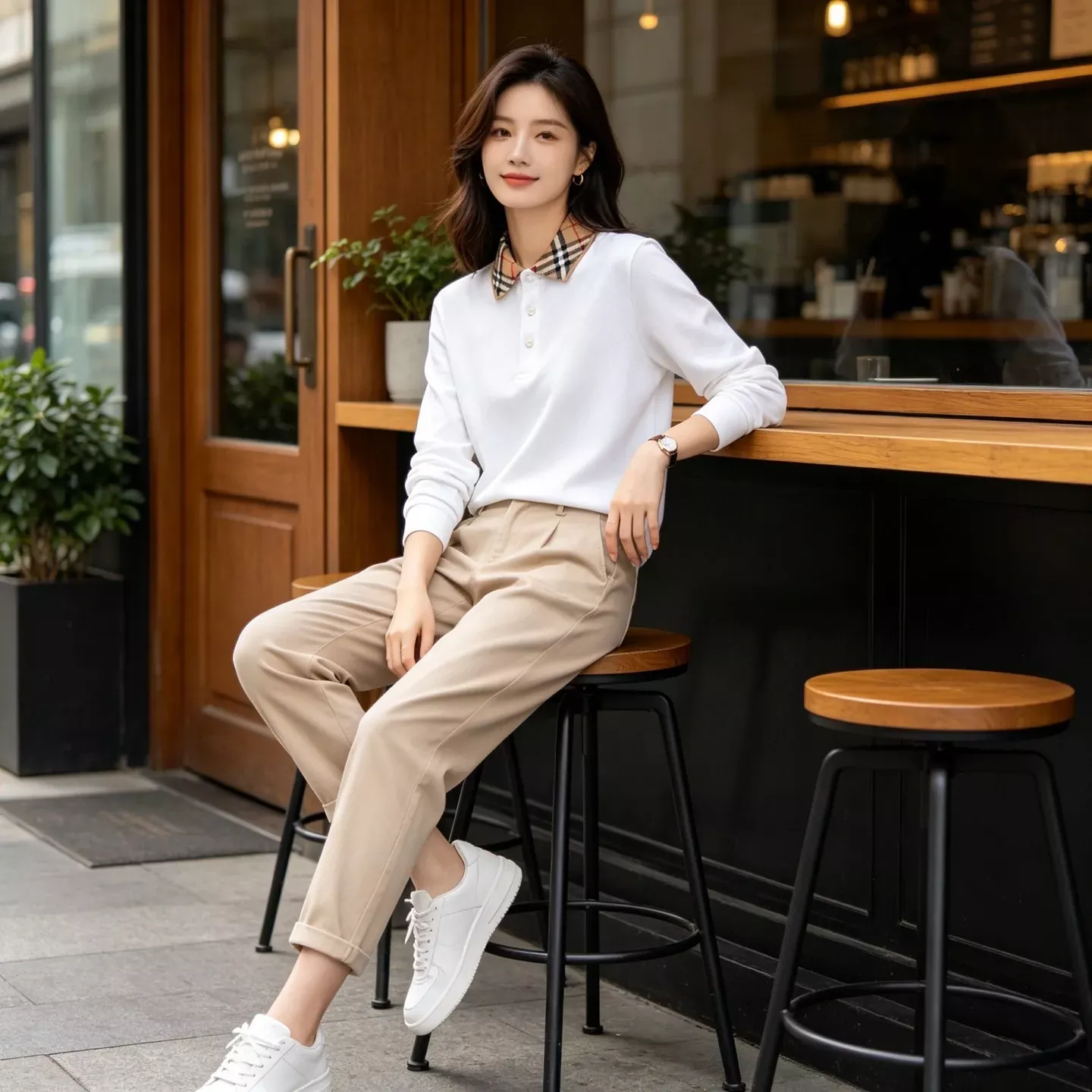 버버리 체크 칼라 긴소매 남녀공용 긴소매 티셔츠 상세 이미지 15