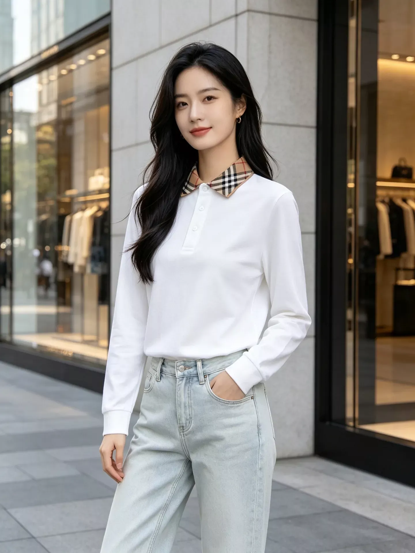 버버리 체크 칼라 긴소매 남녀공용 긴소매 티셔츠 상세 이미지 20
