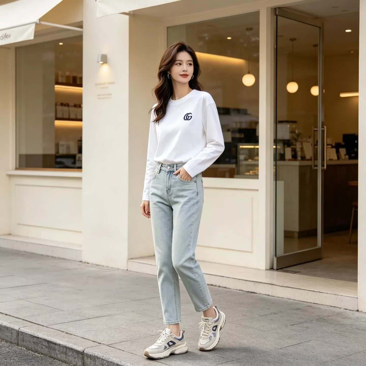 구찌 더블 G 자수 레터링 남녀공용 긴소매 티셔츠 상세 이미지 12