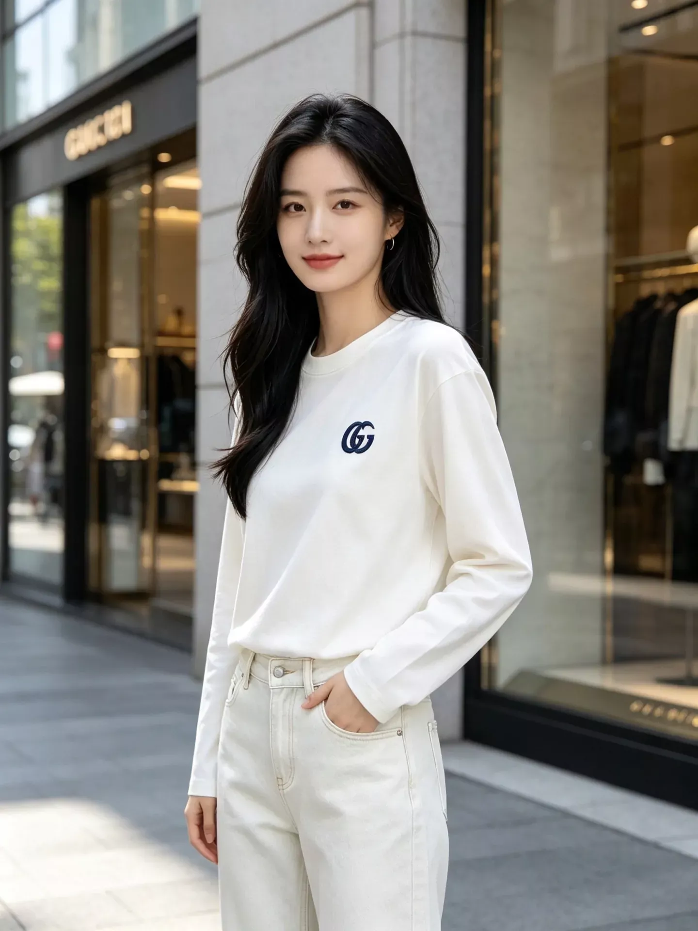 구찌 더블 G 자수 레터링 남녀공용 긴소매 티셔츠 상세 이미지 19